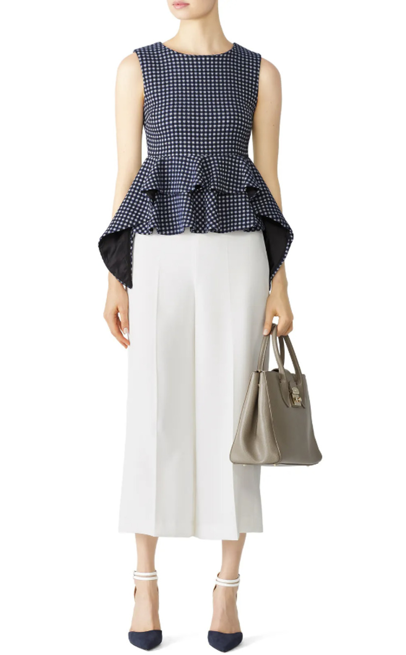 Christian Pellizzari Blue Tweed Herringbone Peplum Top Size 38